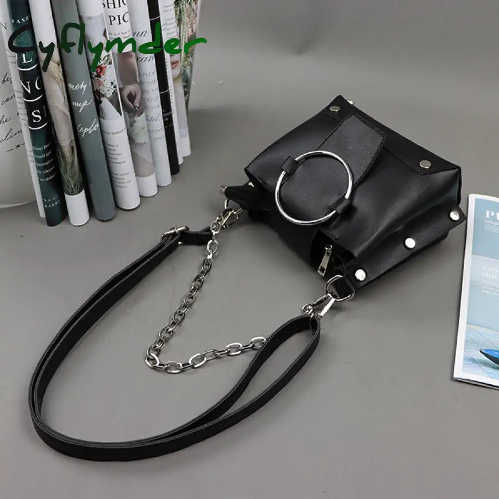 Cyflymder Gothic Messenger Bag Autumn Babes Moto Biker Handbags For Women Pu Leather Chain