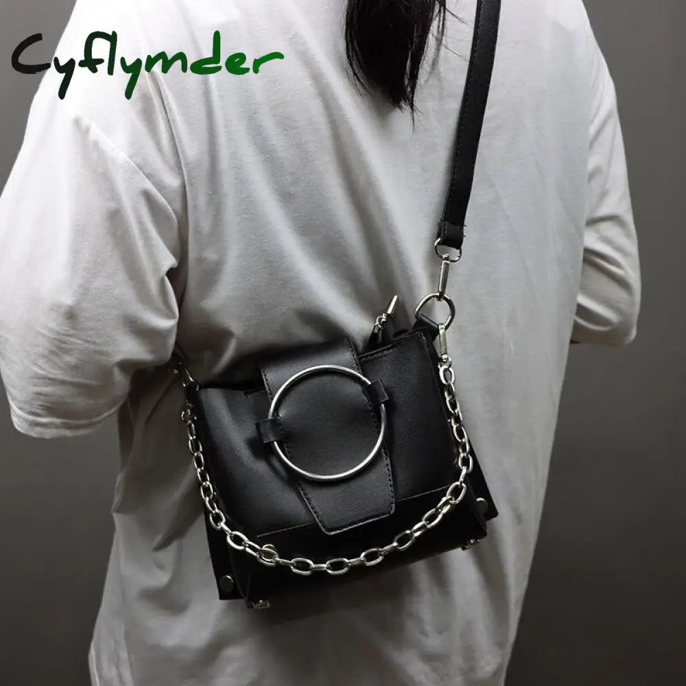Cyflymder Gothic Messenger Bag Autumn Babes Moto Biker Handbags For Women Pu Leather Chain