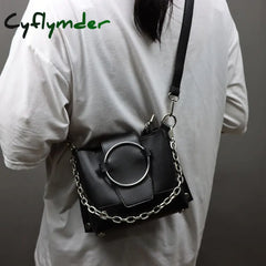 Cyflymder Gothic Messenger Bag Autumn Babes Moto Biker Handbags For Women Pu Leather Chain