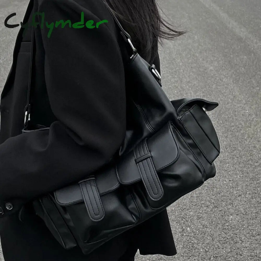 Cyflymder Gothic Messenger Bag Trendyol Moto Biker Large Capacity Tote Minimalist Pu Leather Street