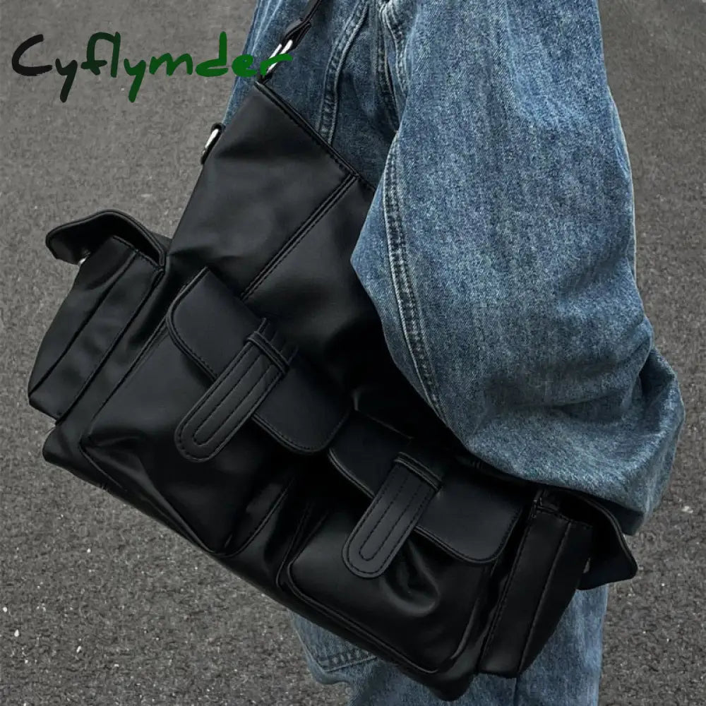 Cyflymder Gothic Messenger Bag Trendyol Moto Biker Large Capacity Tote Minimalist Pu Leather Street
