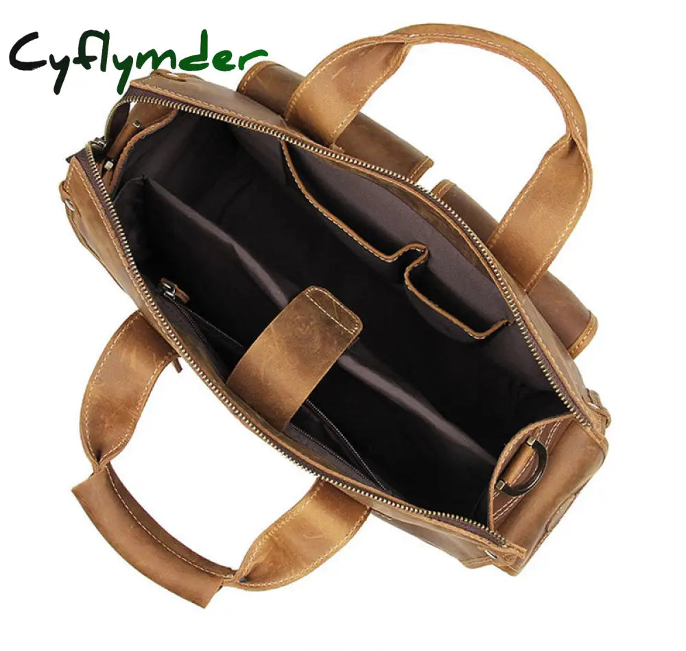 Cyflymder Grade Quality Laptop Briefcase Crazy Horse Genuine Leather Bags Notebook Pc Shoulder Bag