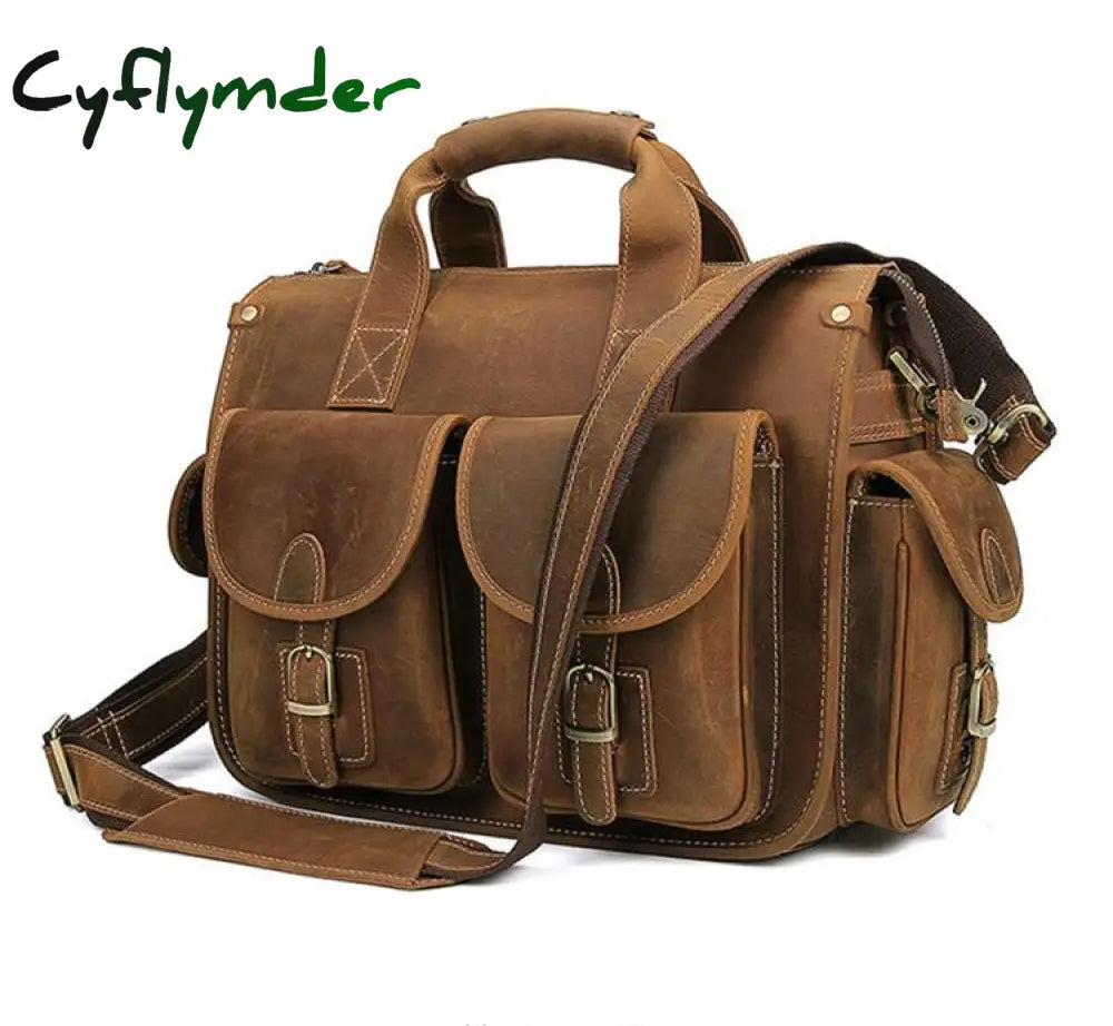 Cyflymder Grade Quality Laptop Briefcase Crazy Horse Genuine Leather Bags Notebook Pc Shoulder Bag