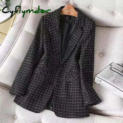 Cyflymder - Green Casual Print Patchwork Cardigan Turn-Back Collar Outerwear Black / L Blazers