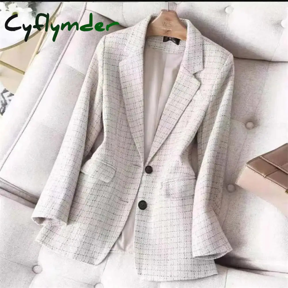 Cyflymder - Green Casual Print Patchwork Cardigan Turn-Back Collar Outerwear White / L Blazers