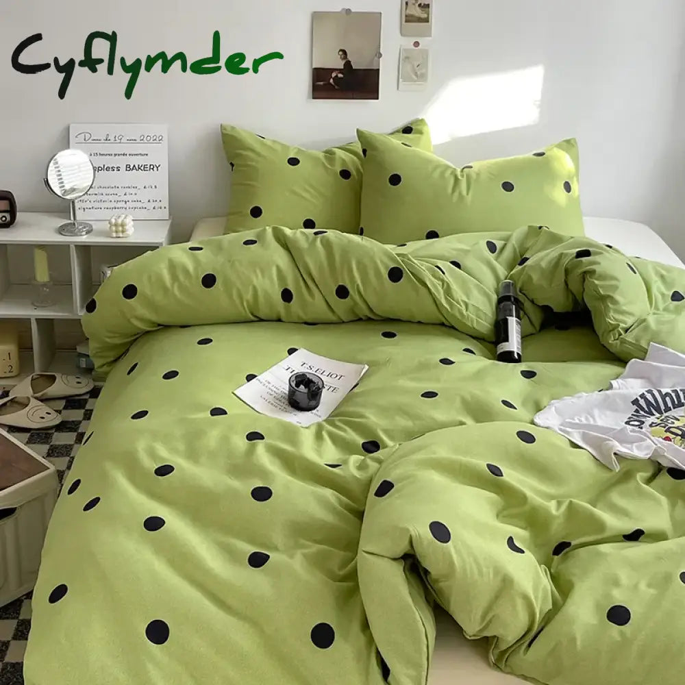 Cyflymder Green Polka Dots Duvet Cover Pillow Case Bed Sheet AB Side Quilt Cover Stripe Boy Kid Teen Girl Bedding