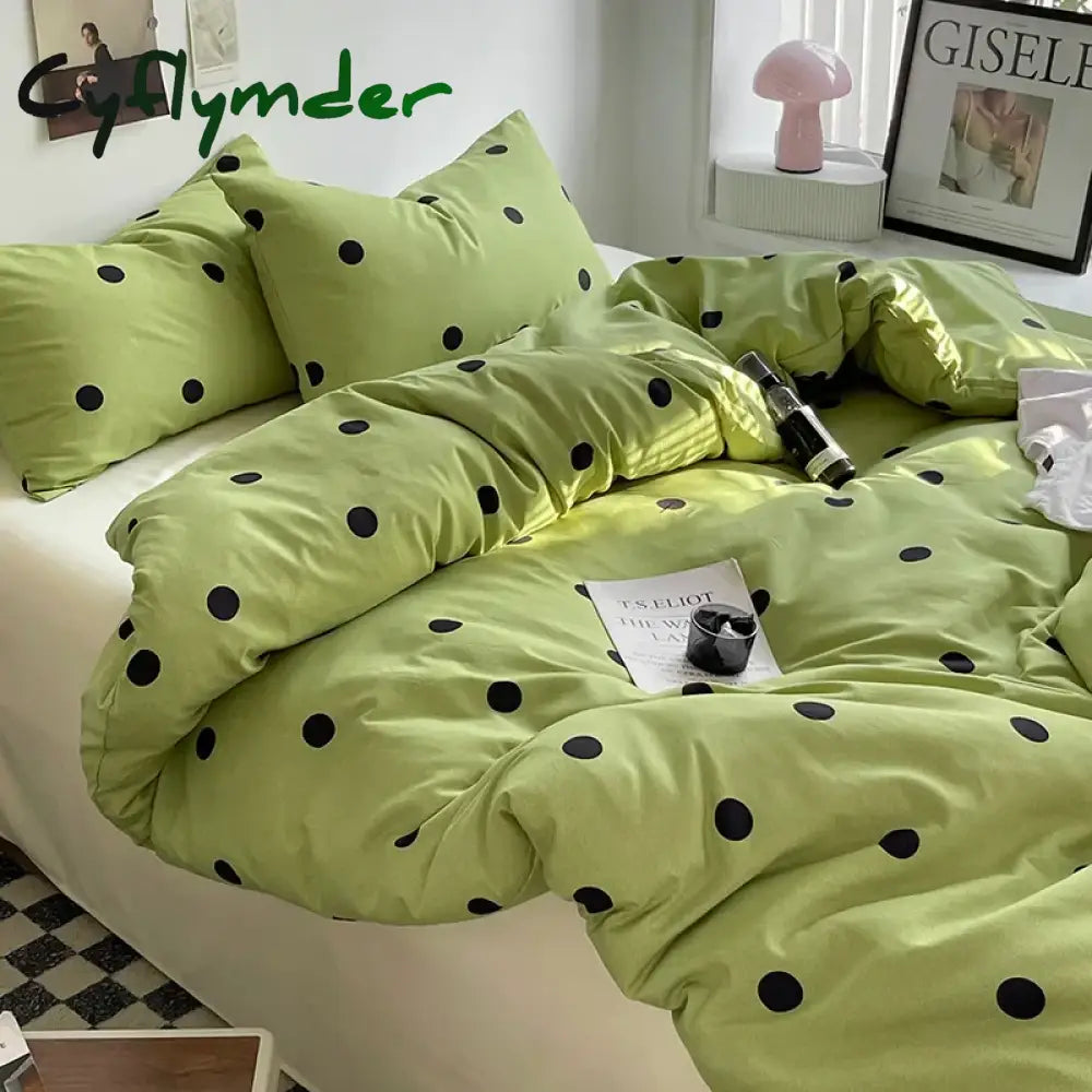 Cyflymder Green Polka Dots Duvet Cover Pillow Case Bed Sheet AB Side Quilt Cover Stripe Boy Kid Teen Girl Bedding