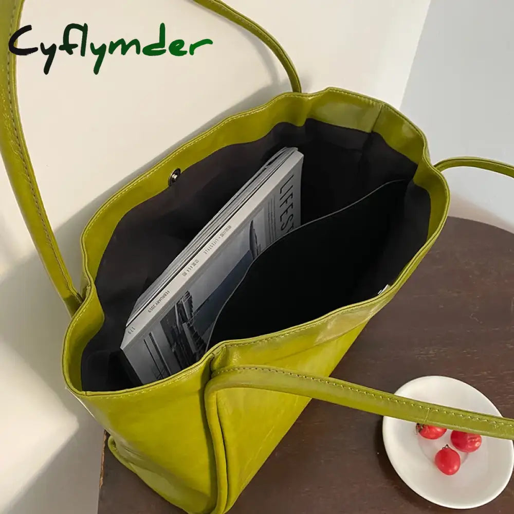 Cyflymder Green Vintage Women’s Bag Large Capacity Soft Pu Shoulder Underarm Bags Simple All-match Ladies Handbag