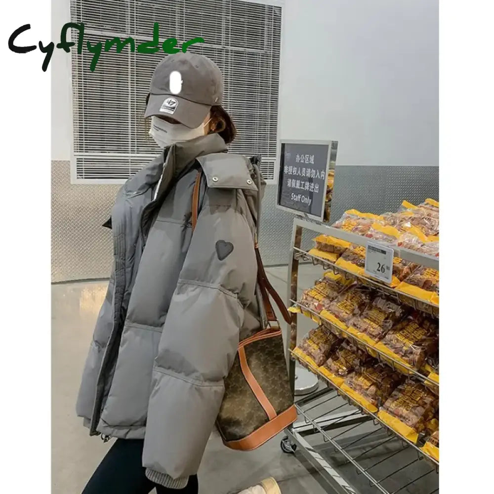 Cyflymder Grey Down Jacket Women Coat Black Hooded Fashion American Streetwear Y2K Style Duck