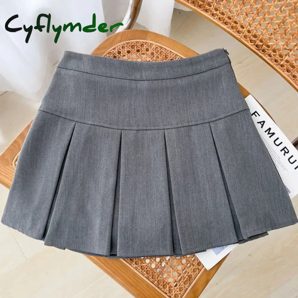 Cyflymder Grey JK Pleated Skirt Women Summer High Waist Solid Preppy Dance Skirts Y2K Korean Slim All-match Mini Skirts