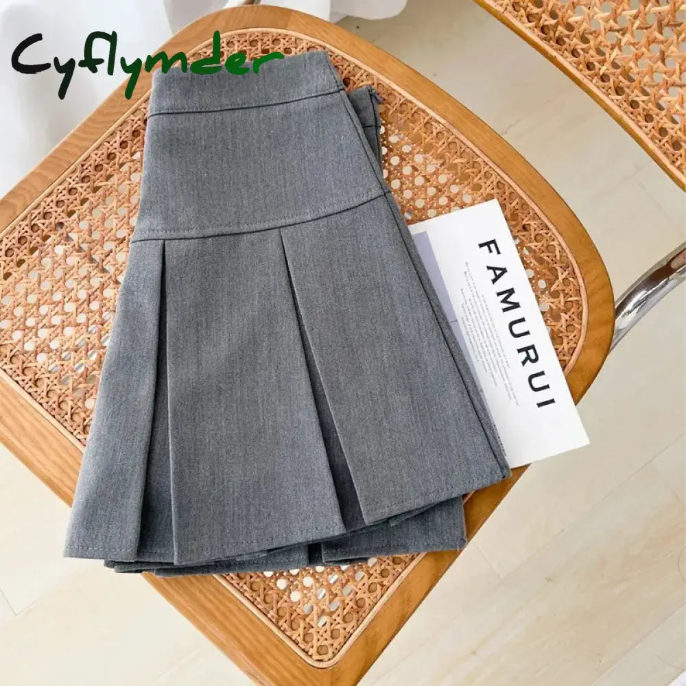 Cyflymder Grey JK Pleated Skirt Women Summer High Waist Solid Preppy Dance Skirts Y2K Korean Slim All-match Mini Skirts