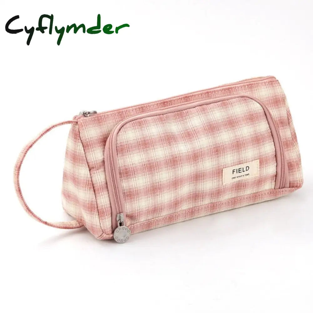 Cyflymder Grid Pen Pencil Case Multi Slot Plaid Storage Bag Big Pouch Organizer For Stationery