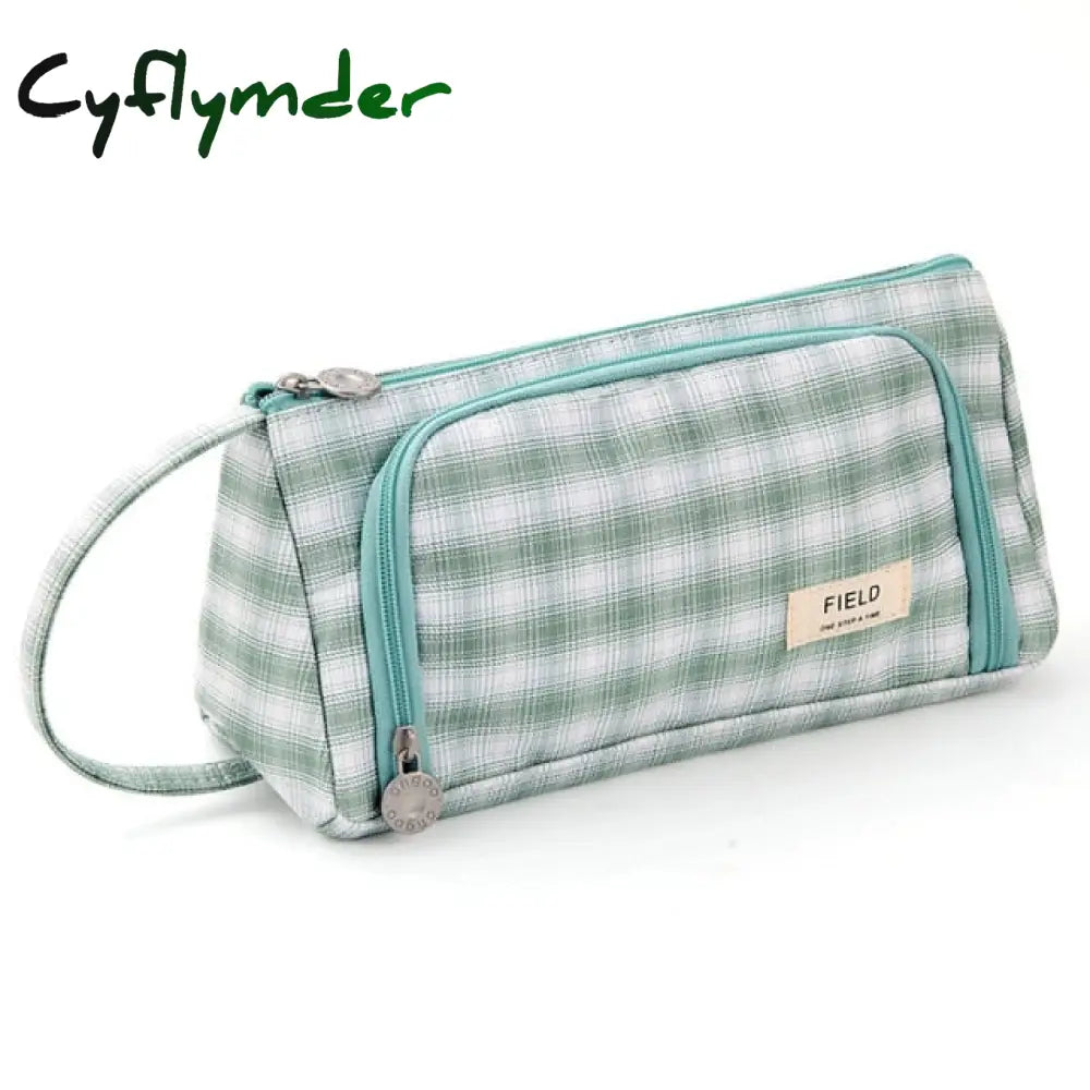 Cyflymder Grid Pen Pencil Case Multi Slot Plaid Storage Bag Big Pouch Organizer For Stationery