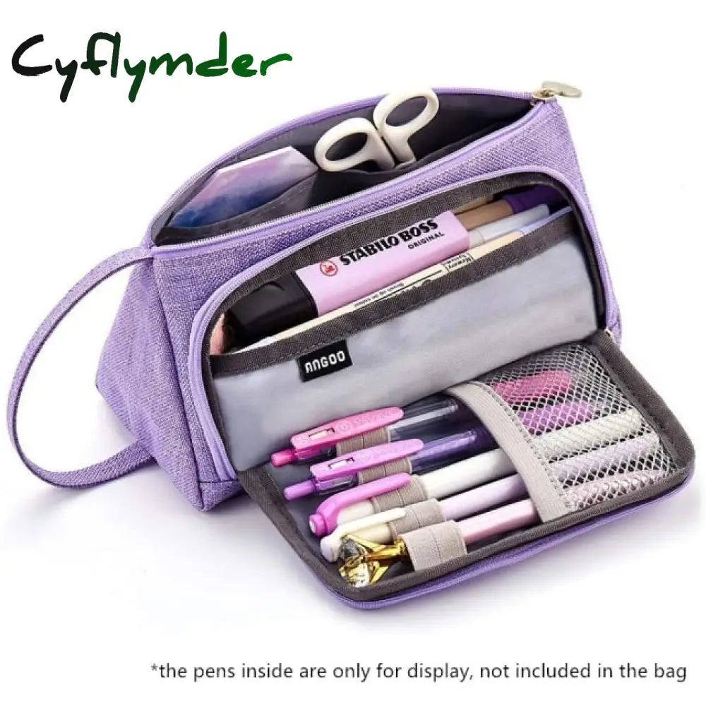 Cyflymder Grid Pen Pencil Case Multi Slot Plaid Storage Bag Big Pouch Organizer For Stationery