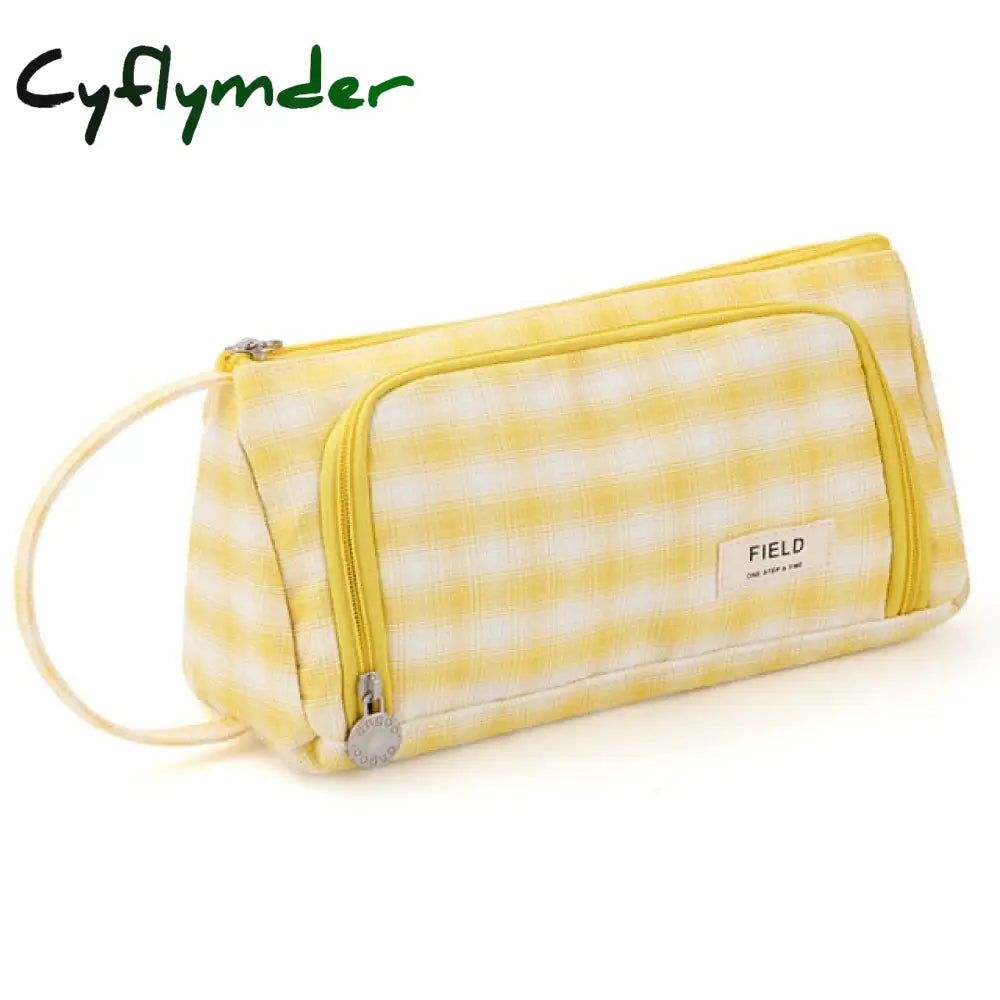 Cyflymder Grid Pen Pencil Case Multi Slot Plaid Storage Bag Big Pouch Organizer For Stationery