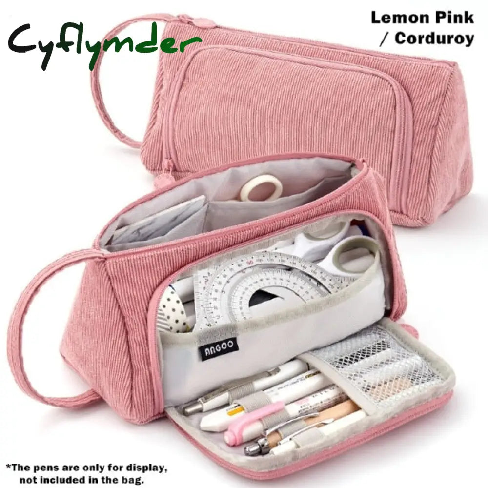 Cyflymder Grid Pen Pencil Case Multi Slot Plaid Storage Bag Big Pouch Organizer For Stationery