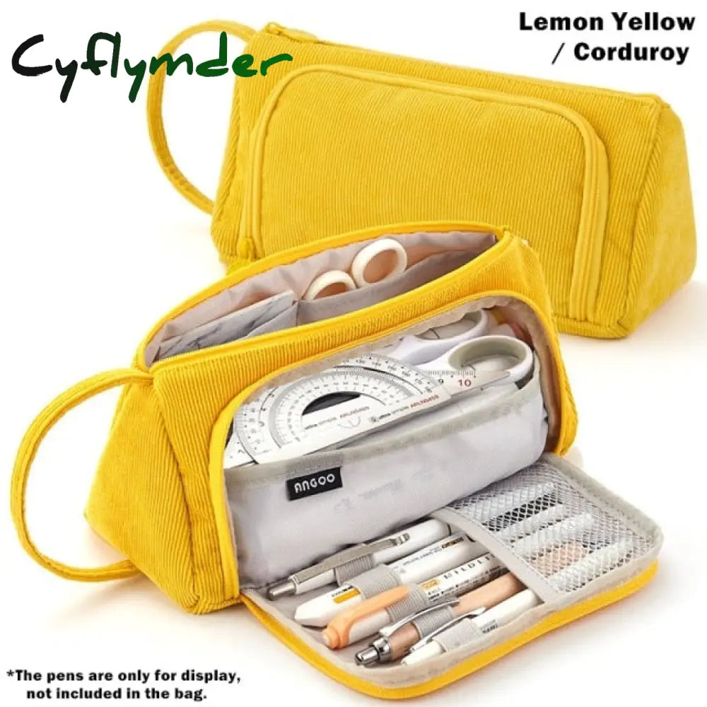 Cyflymder Grid Pen Pencil Case Multi Slot Plaid Storage Bag Big Pouch Organizer For Stationery