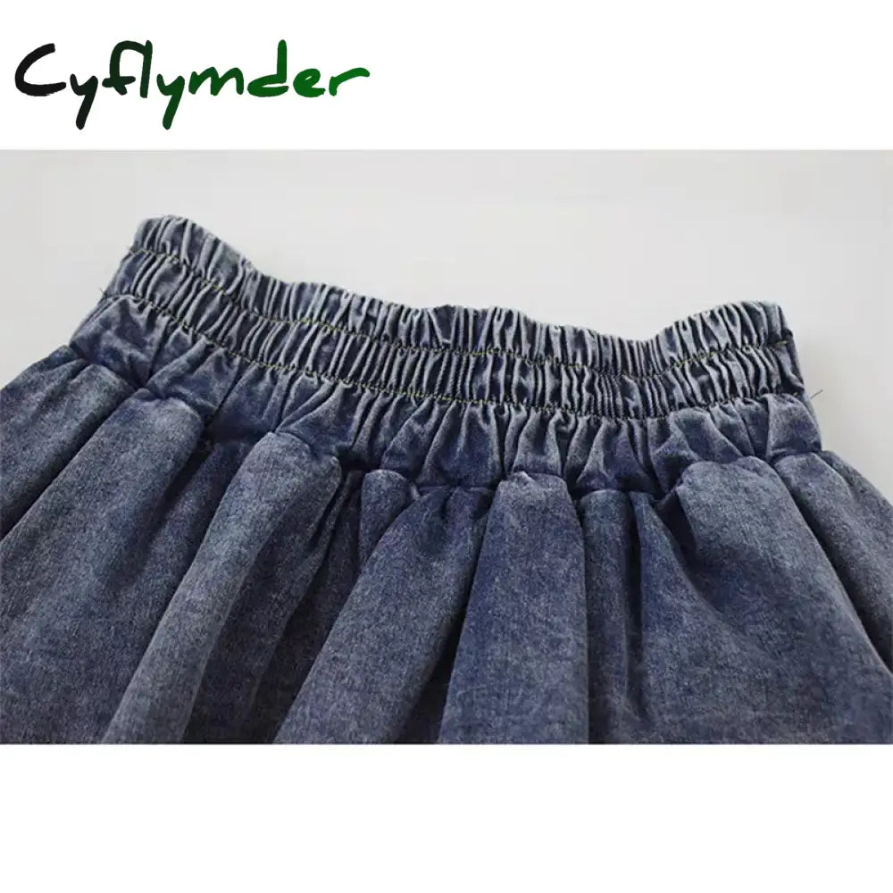 Cyflymder Grunge Y2K Bow Denim Skirt With Shorts Kawaii Women Vintage Gyaru Ruffle Low Waist Sexy