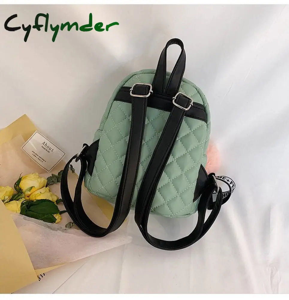 Cyflymder Hairball Tassel Women Backpack Small Diamond Pattern School Bag Backpacks For Girls