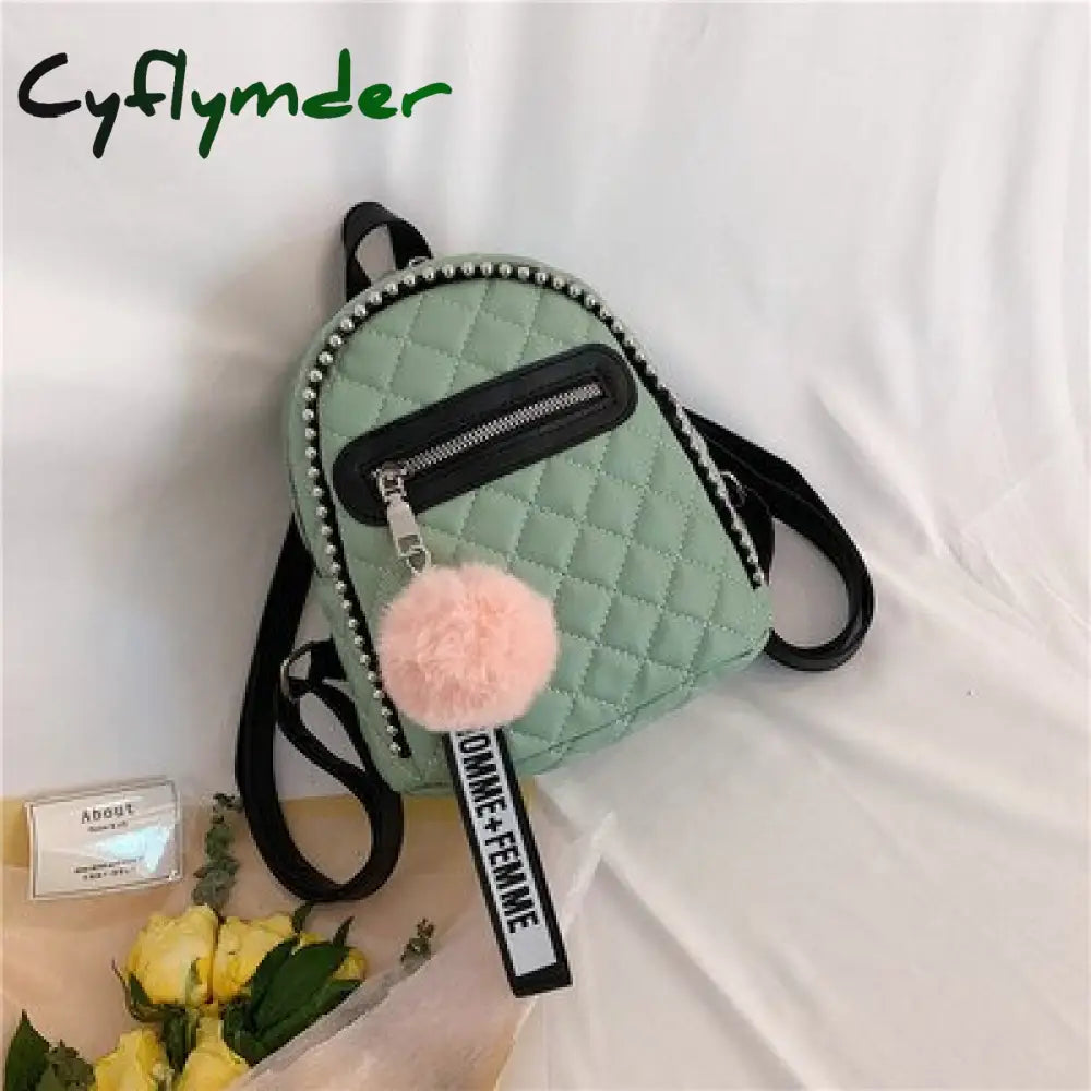 Cyflymder Hairball Tassel Women Backpack Small Diamond Pattern School Bag Backpacks For Girls