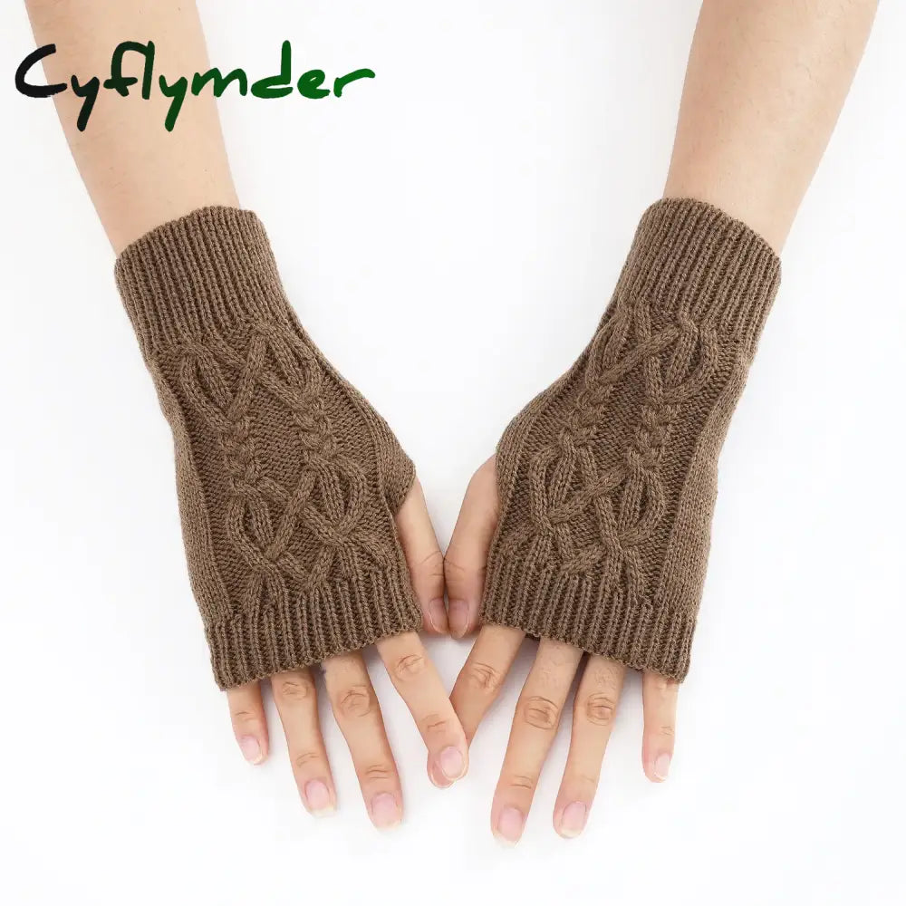 Cyflymder Half Finger Gloves for Women Winter Soft Warm Wool Knitting Arm Gloves Soft Warm Half Finger Handschoenen