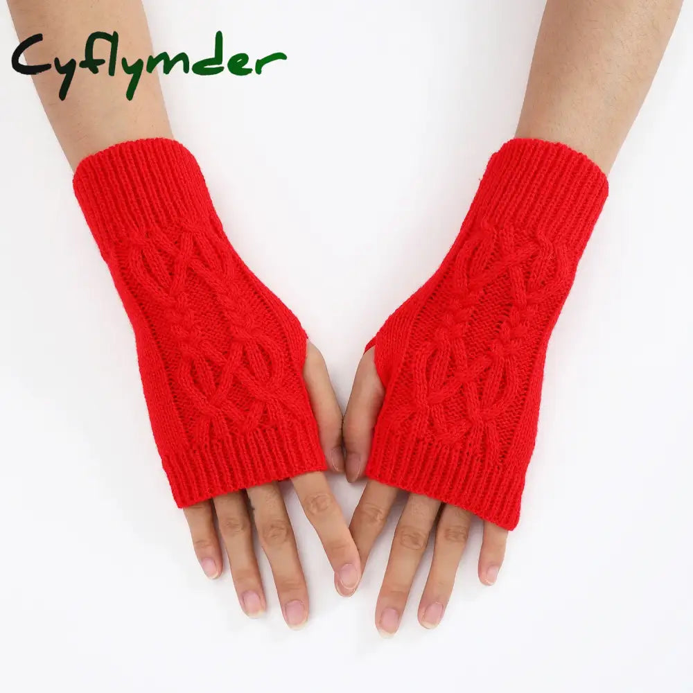 Cyflymder Half Finger Gloves for Women Winter Soft Warm Wool Knitting Arm Gloves Soft Warm Half Finger Handschoenen