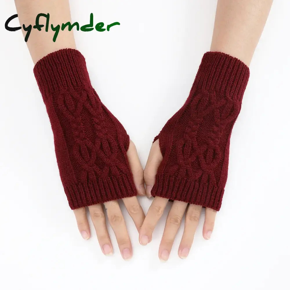 Cyflymder Half Finger Gloves for Women Winter Soft Warm Wool Knitting Arm Gloves Soft Warm Half Finger Handschoenen