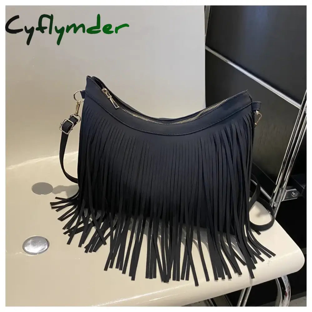 Cyflymder Handbag Big Original Brand Women Bags Brands Replica Retro Large Capacity Tassel Bag black