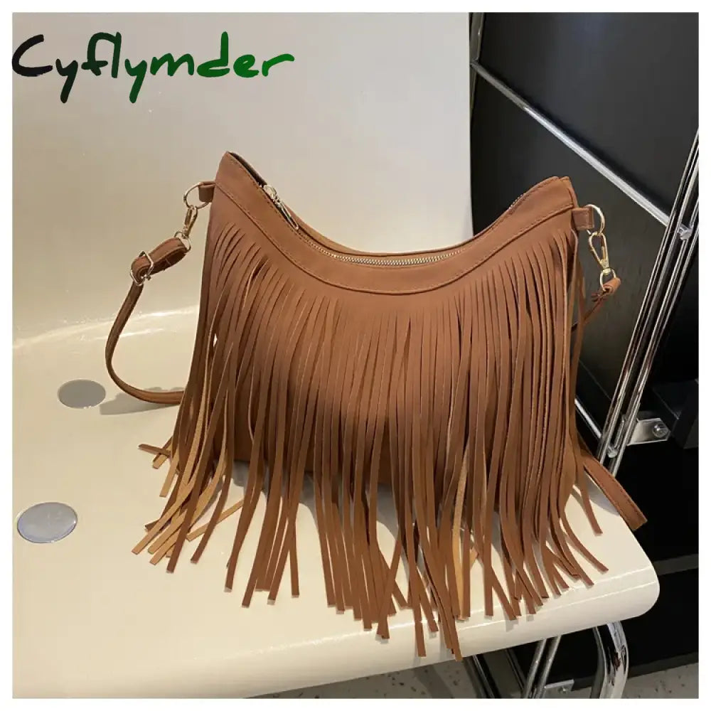 Cyflymder Handbag Big Original Brand Women Bags Brands Replica Retro Large Capacity Tassel Bag Brown