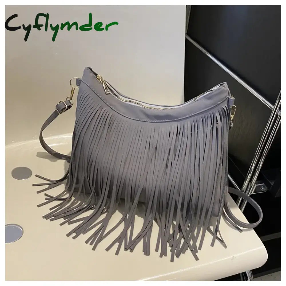 Cyflymder Handbag Big Original Brand Women Bags Brands Replica Retro Large Capacity Tassel Bag GRAY