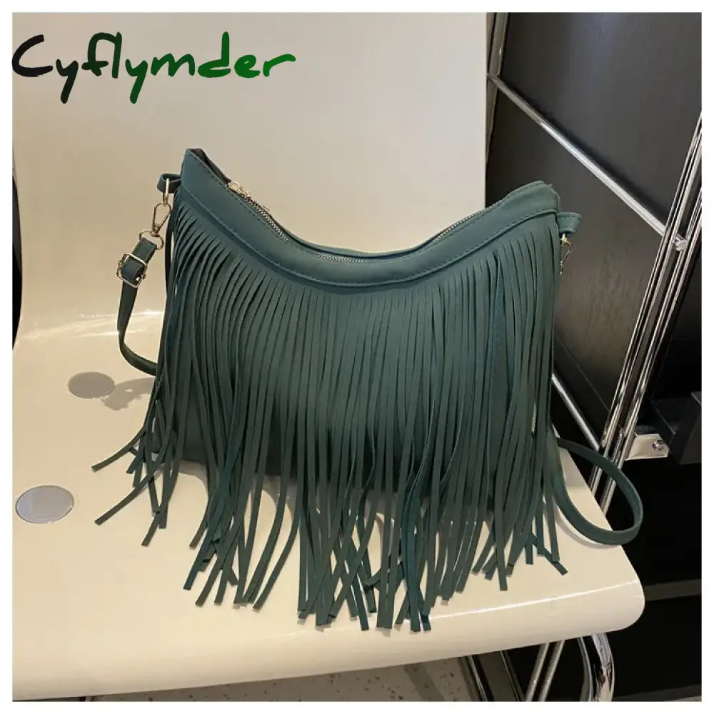 Cyflymder Handbag Big Original Brand Women Bags Brands Replica Retro Large Capacity Tassel Bag green