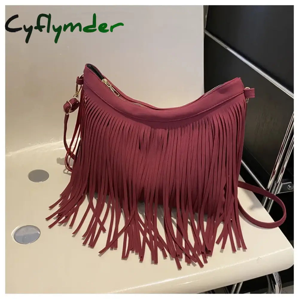 Cyflymder Handbag Big Original Brand Women Bags Brands Replica Retro Large Capacity Tassel Bag Red