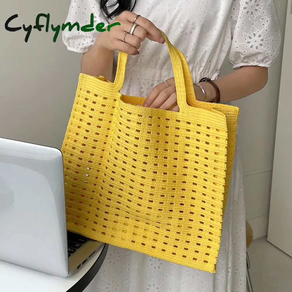 Cyflymder Handbags Shopping Women Bag Totes Female Hollow Out Crochet Spring Summer Hand-Woven