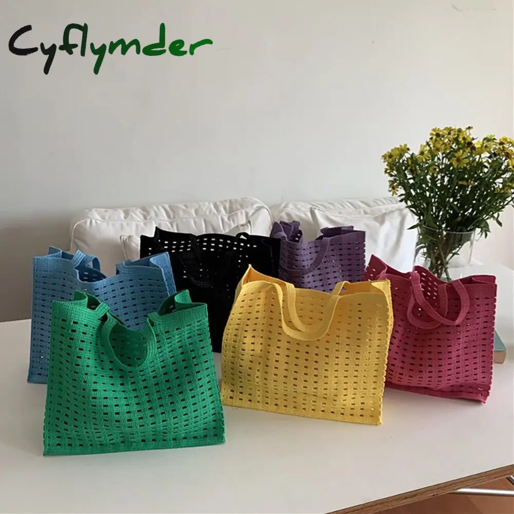 Cyflymder Handbags Shopping Women Bag Totes Female Hollow Out Crochet Spring Summer Hand-Woven