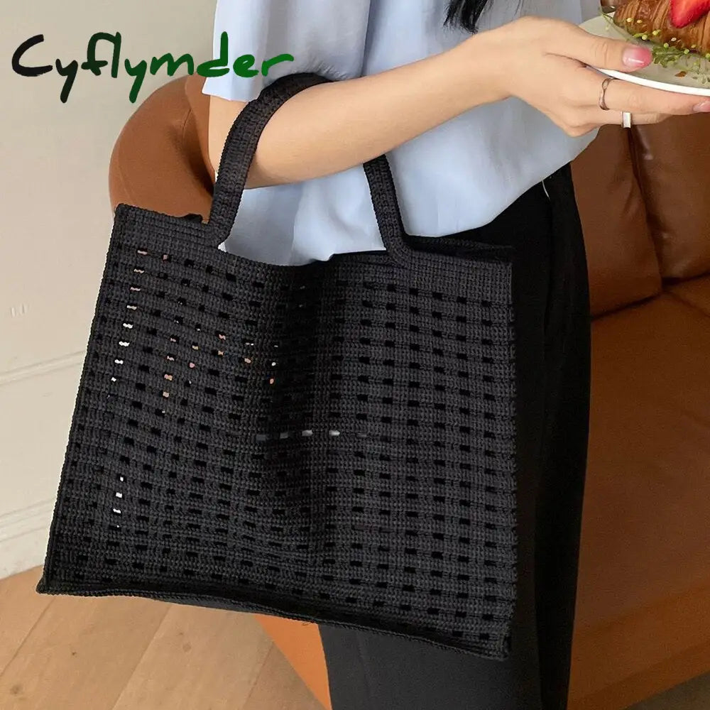 Cyflymder Handbags Shopping Women Bag Totes Female Hollow Out Crochet Spring Summer Hand-Woven