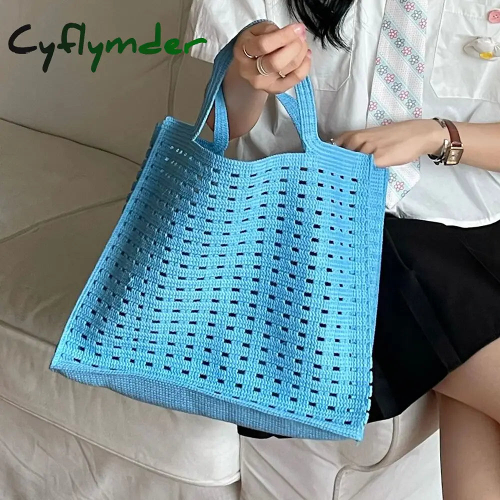 Cyflymder Handbags Shopping Women Bag Totes Female Hollow Out Crochet Spring Summer Hand-Woven