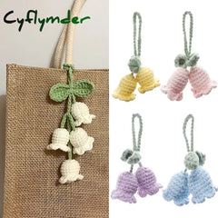 Cyflymder Handmade Flower Knitted Keychain Keyring Women Crocheted Wool Leaf Bag Pendants Car Key