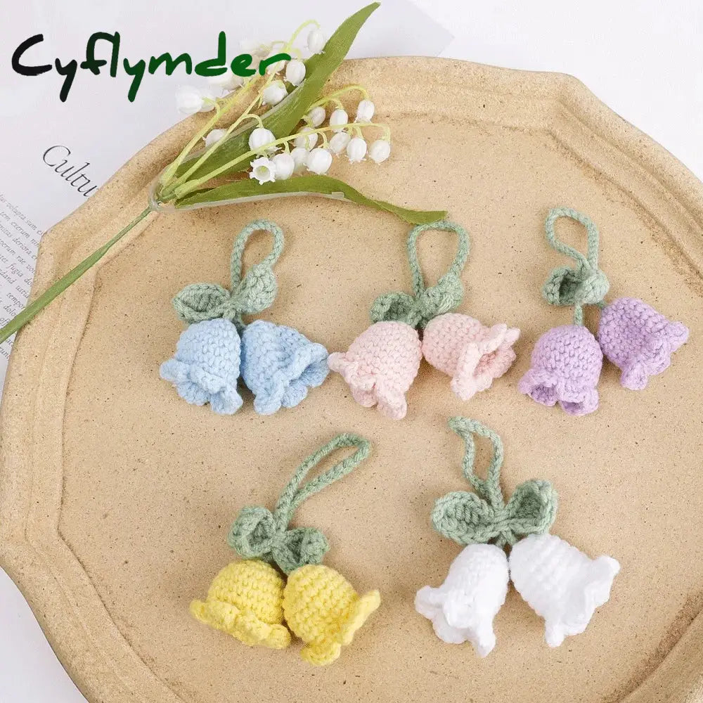 Cyflymder Handmade Flower Knitted Keychain Keyring Women Crocheted Wool Leaf Bag Pendants Car Key