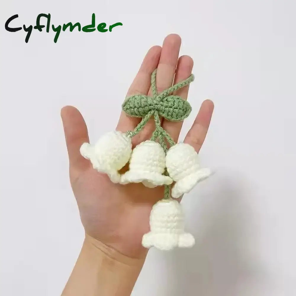 Cyflymder Handmade Flower Knitted Keychain Keyring Women Crocheted Wool Leaf Bag Pendants Car Key