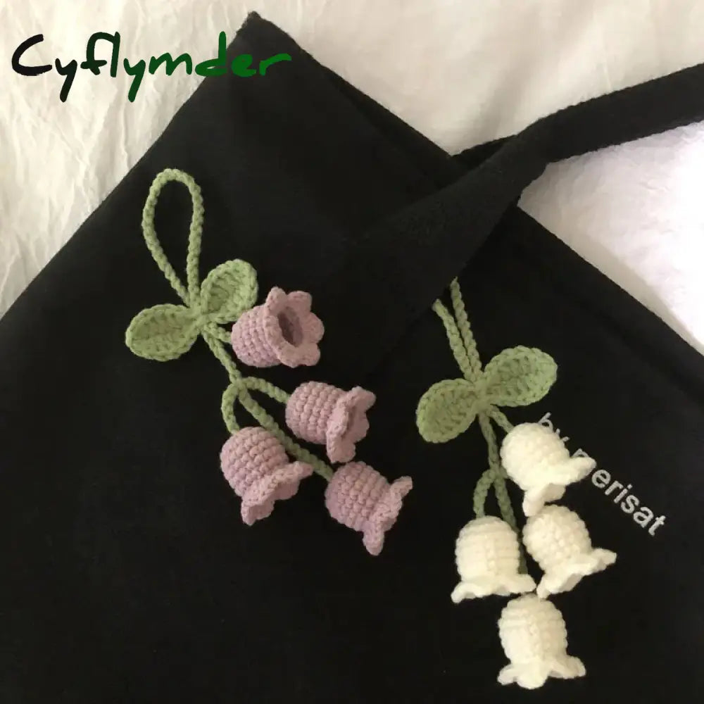 Cyflymder Handmade Flower Knitted Keychain Keyring Women Crocheted Wool Leaf Bag Pendants Car Key