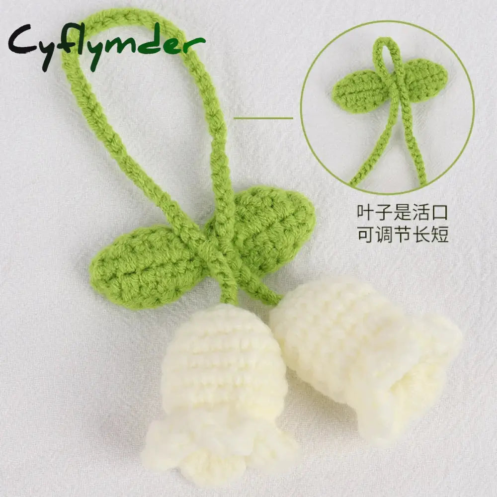 Cyflymder Handmade Flower Knitted Keychain Keyring Women Crocheted Wool Leaf Bag Pendants Car Key