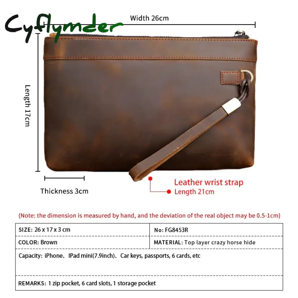 Cyflymder Handmade Genuine Leather Clutch Wallet Retro Long Handbag Large Capacity Organizer Hand