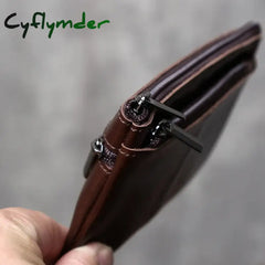 Cyflymder Handmade Genuine Leather Small Wallet Business Card Bag Top Layer Cowhide Simple Zipper Driver’s License Bag