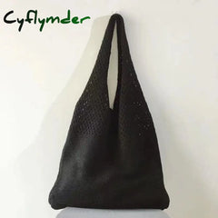 Cyflymder Handmade Lady Retro Chic Crochet Handbag Korean Fashion Knitted Braid Hollow Black Yellow