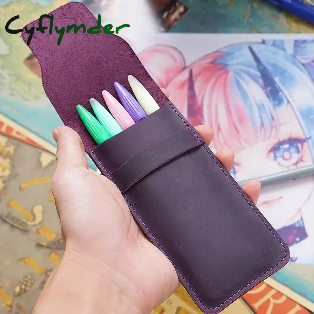 Cyflymder Handmade Pen Bag From Cowhide Genuine Leather Retro Pencil Vintage Style Case Storage For