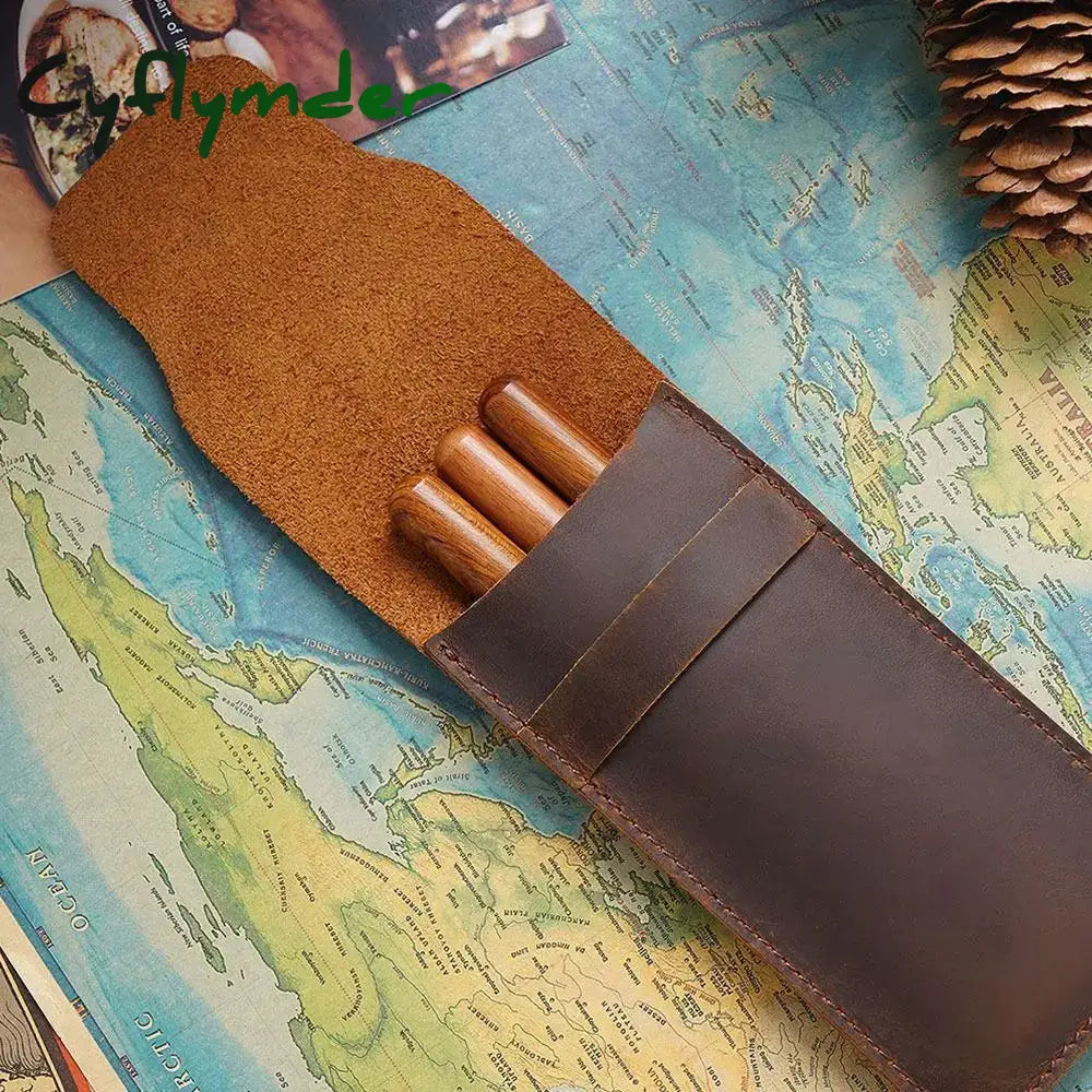 Cyflymder Handmade Pen Bag From Cowhide Genuine Leather Retro Pencil Vintage Style Case Storage For