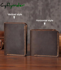Cyflymder Handmade Vintage Crazy Horse Genuine Leather Men Wallet Purse Short Card For Male Money