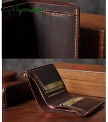 Cyflymder Handmade Vintage Crazy Horse Genuine Leather Men Wallet Purse Short Card For Male Money
