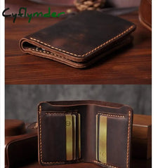 Cyflymder Handmade Vintage Crazy Horse Genuine Leather Men Wallet Purse Short Card For Male Money