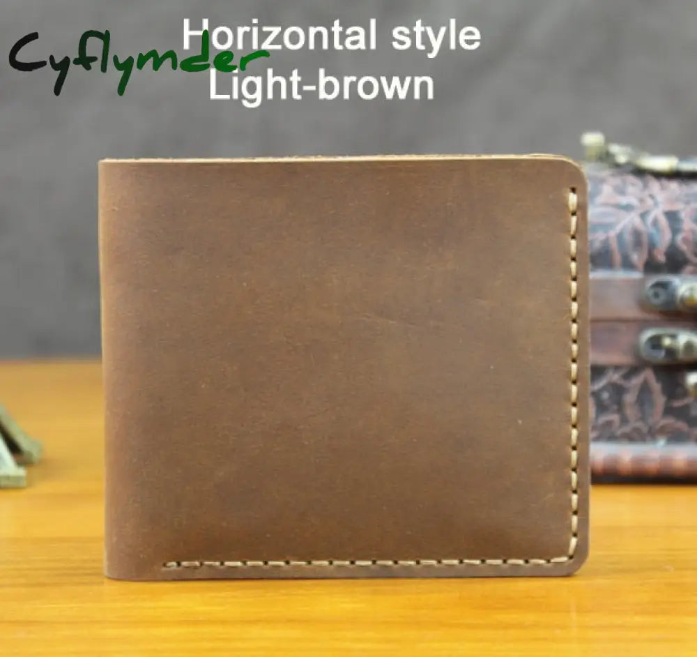 Cyflymder Handmade Vintage Crazy Horse Genuine Leather Men Wallet Purse Short Card For Male Money